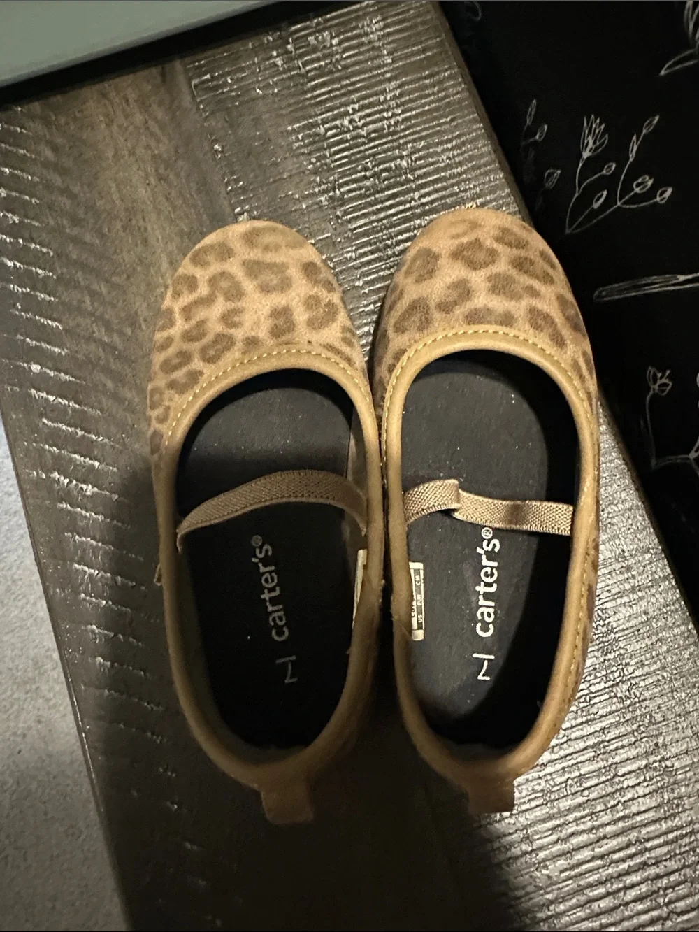 Carter's Girls Leopard Print Tan Ballet Flats with Elastic Strap